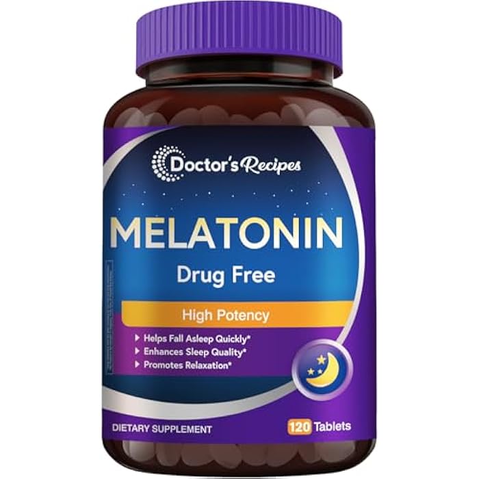 Doctor's Recipes Melatonin 10 mg, High Potency, Non-Habit Forming, Vegan, Sleep Support Supplements for Men and Women, Non-GMO, No Gluten, 120 Tablets - Image 1
