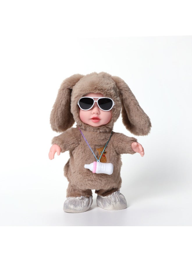 Children's Bottle Vinyl Electric Plush Toy Early Education Eating Bottle Doll Walking Talking Learning Tongue Girl Gift-Color:Jm—8284-3 Color Box Brown  - Image 1