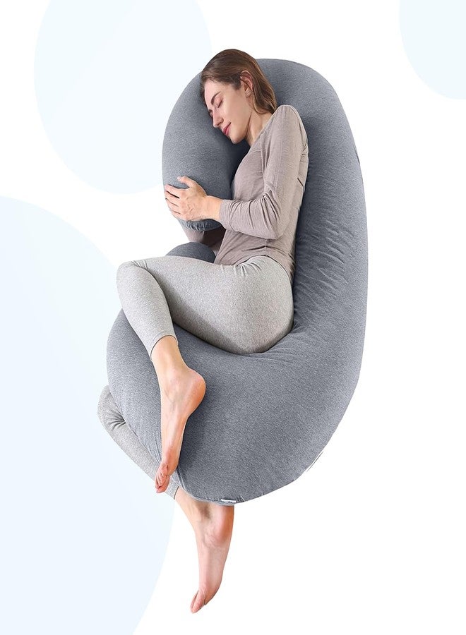 CareFoam وسادة كير فوم للحوامل للنوم - وسادة حمل كاملة للجسم على شكل حرف C مع غطاء مخملي قابل للإزالة والغسل | تدعم الظهر والوركين والساقين والبطن | رمادي فاتح - Image 1