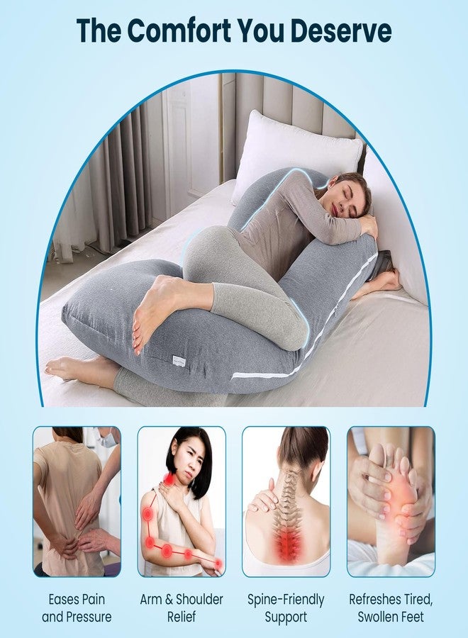 CareFoam وسادة كير فوم للحوامل للنوم - وسادة حمل كاملة للجسم على شكل حرف C مع غطاء مخملي قابل للإزالة والغسل | تدعم الظهر والوركين والساقين والبطن | رمادي فاتح - Image 2