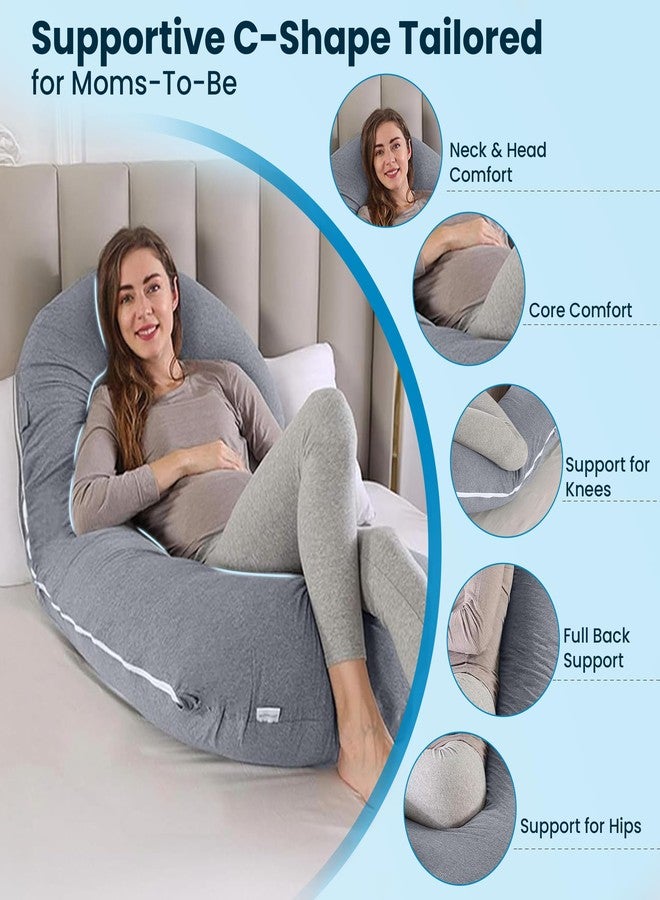 CareFoam وسادة كير فوم للحوامل للنوم - وسادة حمل كاملة للجسم على شكل حرف C مع غطاء مخملي قابل للإزالة والغسل | تدعم الظهر والوركين والساقين والبطن | رمادي فاتح - Image 3
