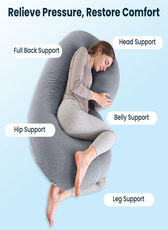 CareFoam وسادة كير فوم للحوامل للنوم - وسادة حمل كاملة للجسم على شكل حرف C مع غطاء مخملي قابل للإزالة والغسل | تدعم الظهر والوركين والساقين والبطن | رمادي فاتح - Image 5