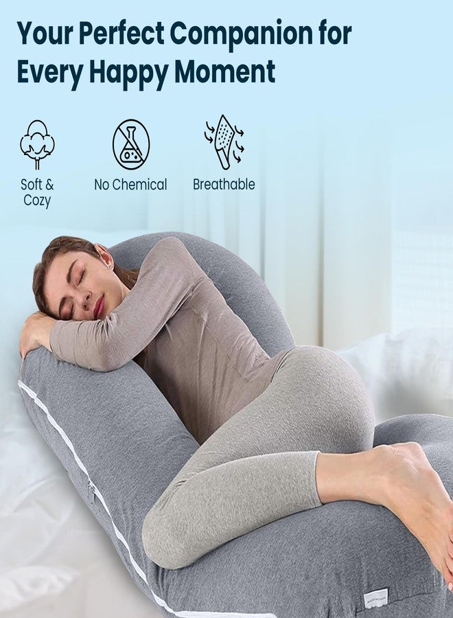 CareFoam وسادة كير فوم للحوامل للنوم - وسادة حمل كاملة للجسم على شكل حرف C مع غطاء مخملي قابل للإزالة والغسل | تدعم الظهر والوركين والساقين والبطن | رمادي فاتح - Image 4