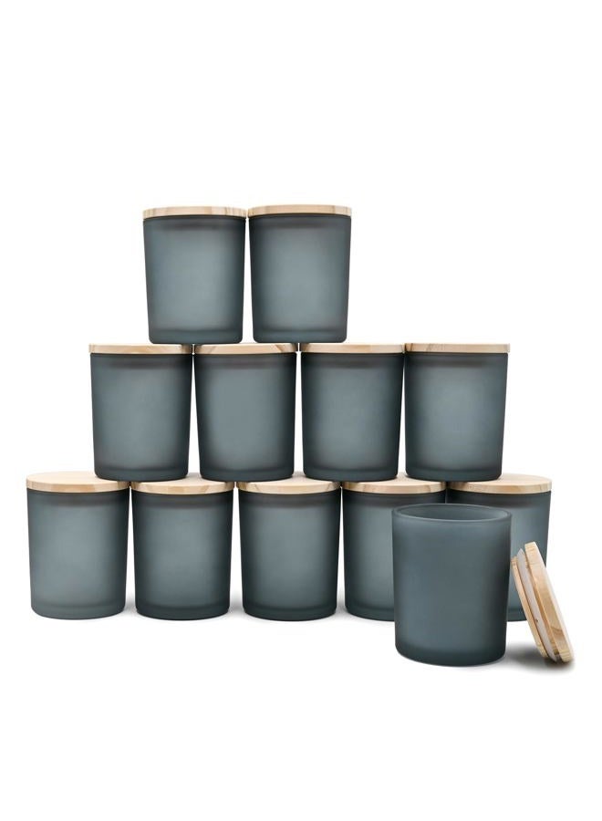 SHOWIN Thick Candle Jars for Making Candles 12 Pcs, 7 OZ Empty Jars with Wood Lids for Candle Making, Sample Container, Frosted Grey - Image 1