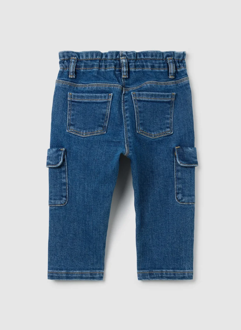 او في اس GIRLS' CARGO DENIM TROUSERS - REGULAR FIT
