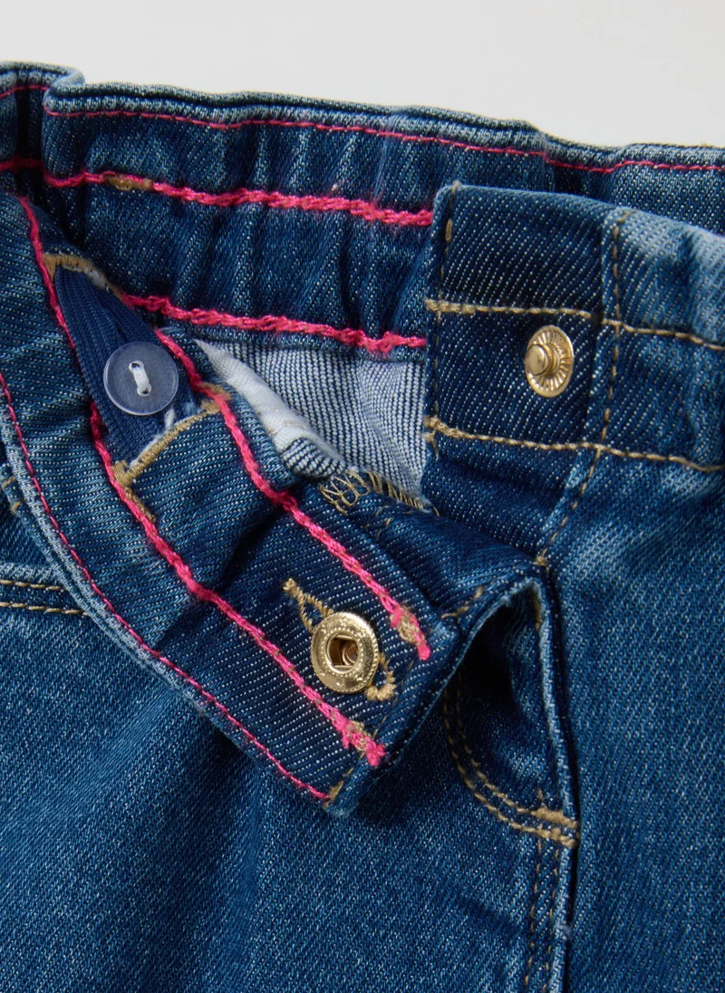 او في اس GIRLS' CARGO DENIM TROUSERS - REGULAR FIT