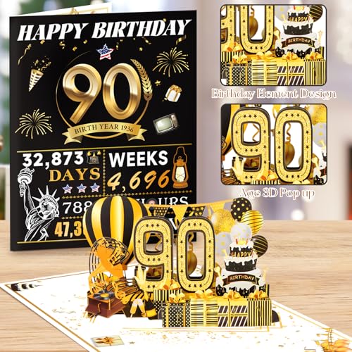 OLOSONG 90th Birthday Cards for Women Men, 3D Pop Up 90th Birthday Gift Ideas for Grandma Mom Dad, Funny 90 Year Old Birthday Decorations for Husband Wife Parents Him Her, Jumbo Back In 1936 ﻿ - Image 4