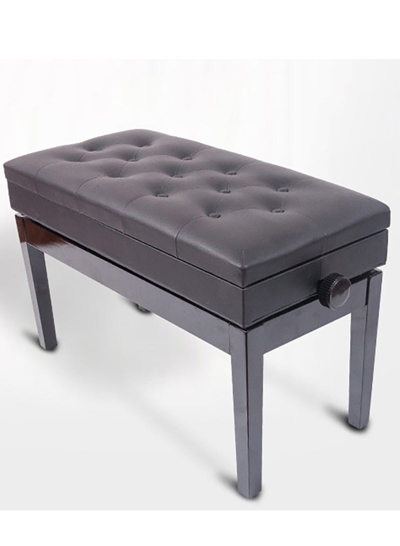 مايك ميوزيك مقعد بيانو أسود مزدوج فاخر قابل للتعديل أسود اللون مع خاصية تخزين - 80 × 39 × 48-58 سم - تشطيب أنيق - Image 1