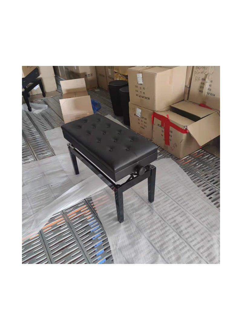 مايك ميوزيك مقعد بيانو أسود مزدوج فاخر قابل للتعديل أسود اللون مع خاصية تخزين - 80 × 39 × 48-58 سم - تشطيب أنيق - Image 4