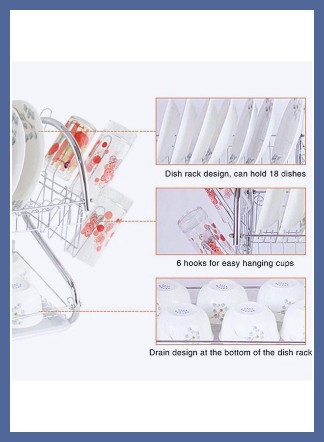 توشيونيكس 2 طبقات فوق المغسلة منظم تجفيف رف تخزين حامل لوحة حامل أدوات مائدة تجفيف أواني مع صينية بالتنقيط - Image 4