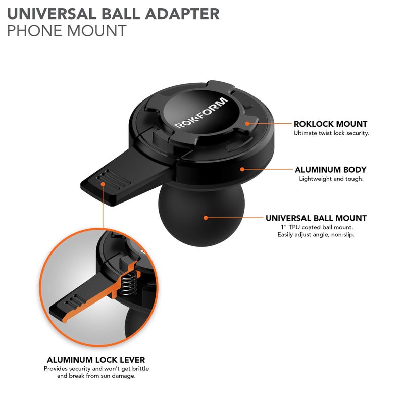 Rokform â€“ Universal 1â€ Ball Adapter Motorcycle Phone Mount, Safely Secures Any Twist Lock Case with Aluminum Lever Lock, Phone Holder Bike Mount (Black) - Image 2