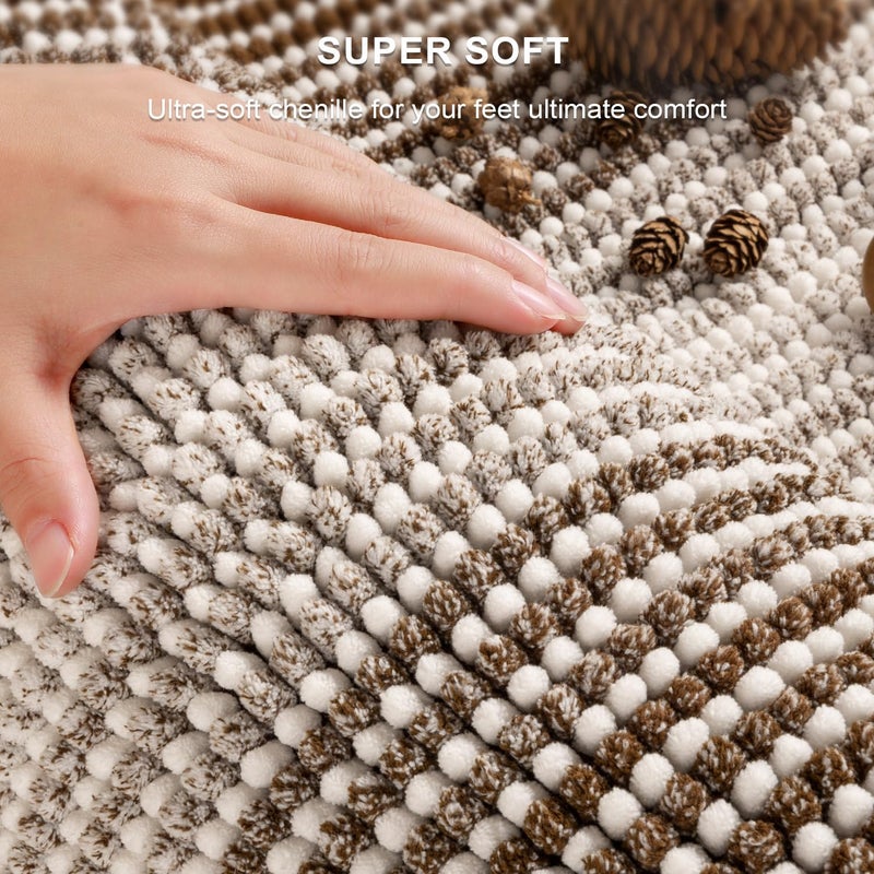 BSICPRO Bathroom Rugs and Mats Sets, 2 Piece Thick Absorbent Chenille Bath Mat Rug Set Non Slip, Soft Shaggy Bath Room Floor Mats for Bathroom, Machine Washable (Brown, 20" x 47" Plus 16" x 24") - Image 2