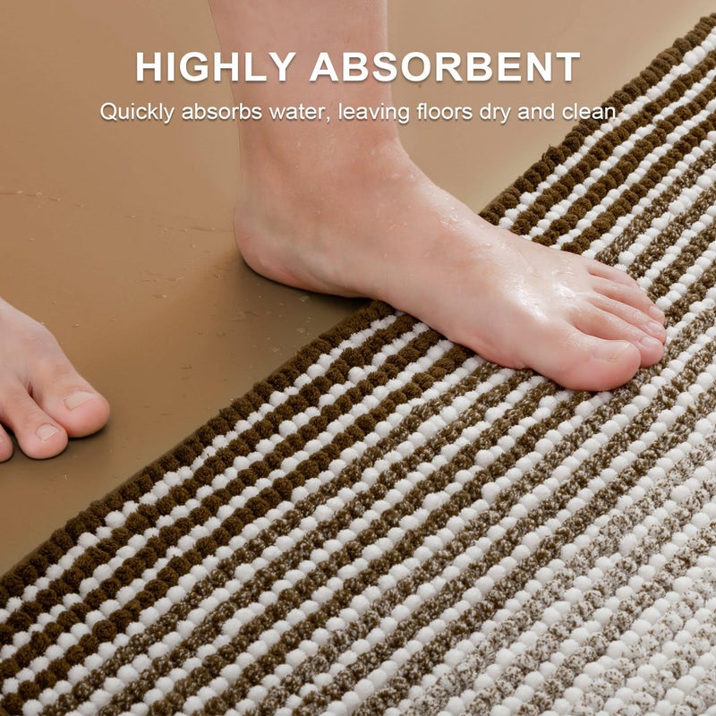 BSICPRO Bathroom Rugs and Mats Sets, 2 Piece Thick Absorbent Chenille Bath Mat Rug Set Non Slip, Soft Shaggy Bath Room Floor Mats for Bathroom, Machine Washable (Brown, 20" x 47" Plus 16" x 24") - Image 5