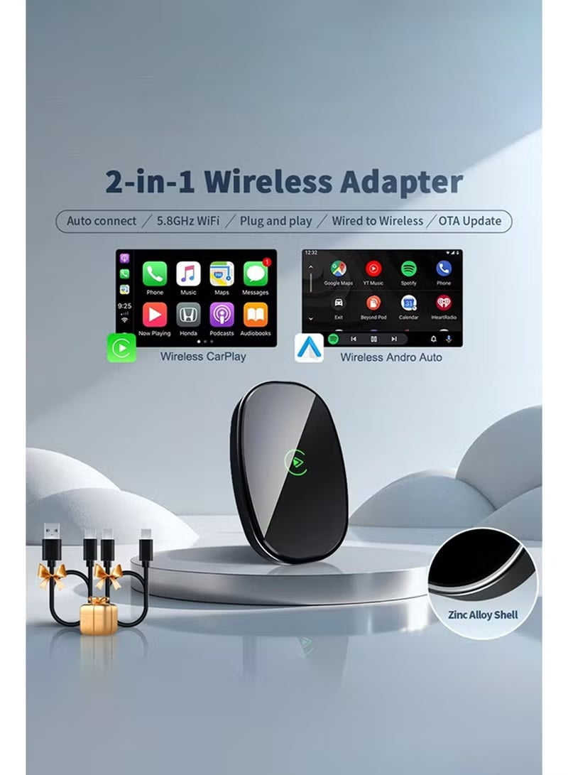 EzzySo محول كار بلاي اللاسلكي الصغير، تحويل كار بلاي السلكي إلى لاسلكي ومحور 2 في 1 لأجهزة آبل آيفون وأجهزة أندرويد، توصيل وتشغيل، اتصال تلقائي، بدون تأخير، مع USB C لنظام iOS 10+ وأندرويد 11+ - Image 4