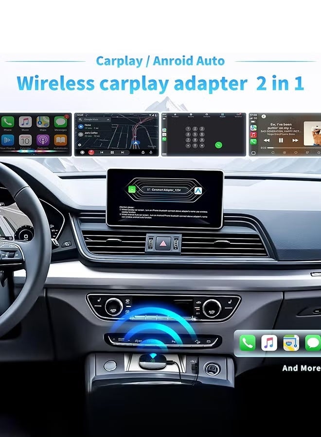 EzzySo محول كار بلاي اللاسلكي الصغير، تحويل كار بلاي السلكي إلى لاسلكي ومحور 2 في 1 لأجهزة آبل آيفون وأجهزة أندرويد، توصيل وتشغيل، اتصال تلقائي، بدون تأخير، مع USB C لنظام iOS 10+ وأندرويد 11+ - Image 2