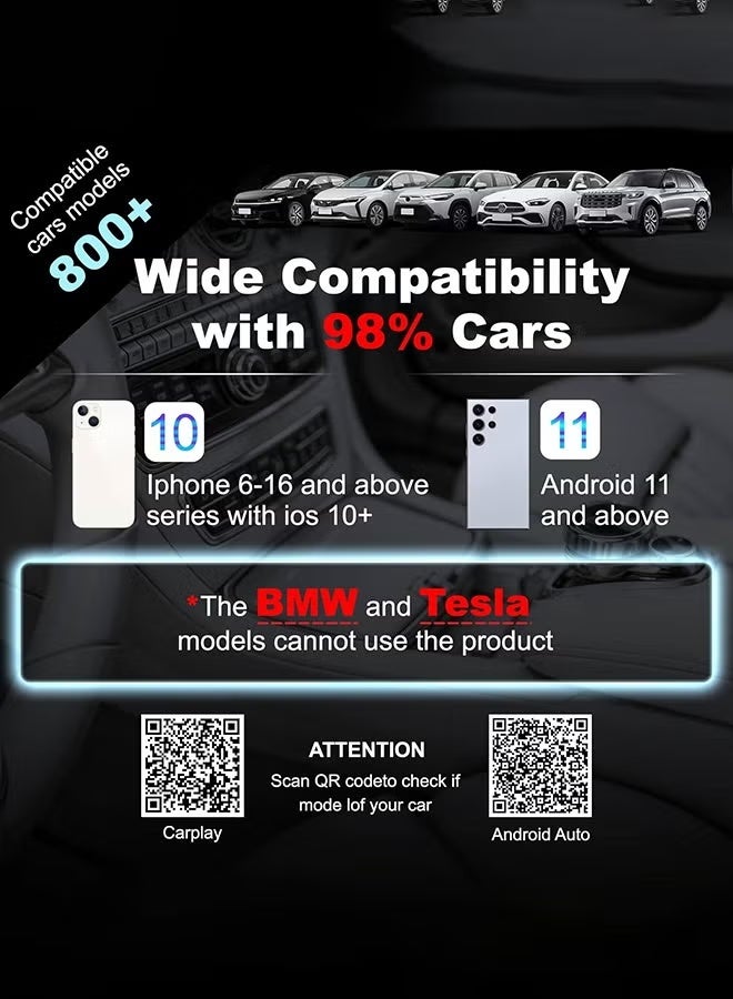 EzzySo محول كار بلاي اللاسلكي الصغير، تحويل كار بلاي السلكي إلى لاسلكي ومحور 2 في 1 لأجهزة آبل آيفون وأجهزة أندرويد، توصيل وتشغيل، اتصال تلقائي، بدون تأخير، مع USB C لنظام iOS 10+ وأندرويد 11+ - Image 5