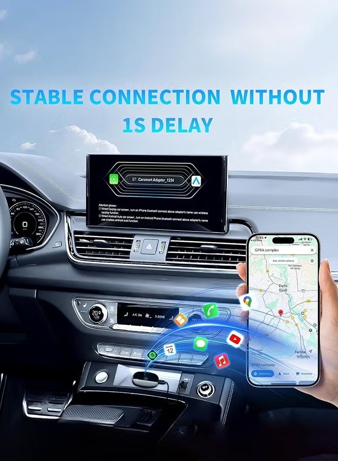 EzzySo محول كار بلاي اللاسلكي الصغير، تحويل كار بلاي السلكي إلى لاسلكي ومحور 2 في 1 لأجهزة آبل آيفون وأجهزة أندرويد، توصيل وتشغيل، اتصال تلقائي، بدون تأخير، مع USB C لنظام iOS 10+ وأندرويد 11+ - Image 3