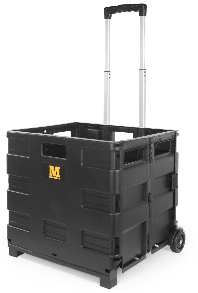 MaxWorks 51051 Collapsible Black Rolling Folding Dolly Cart for Teachers - Multi-Functional Dolly with Extra Storage Durable Wheels and Easy-to-Fold Design for Classroom Office Shopping - Without Lid - Image 1