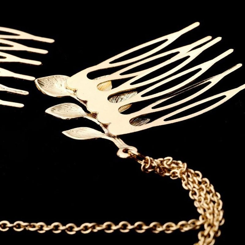 يوتون مشابك شعر من قطعتين بتصميم ورقة شجرة الزيتون الإغريقية مع أشكال الشرابة - Image 5