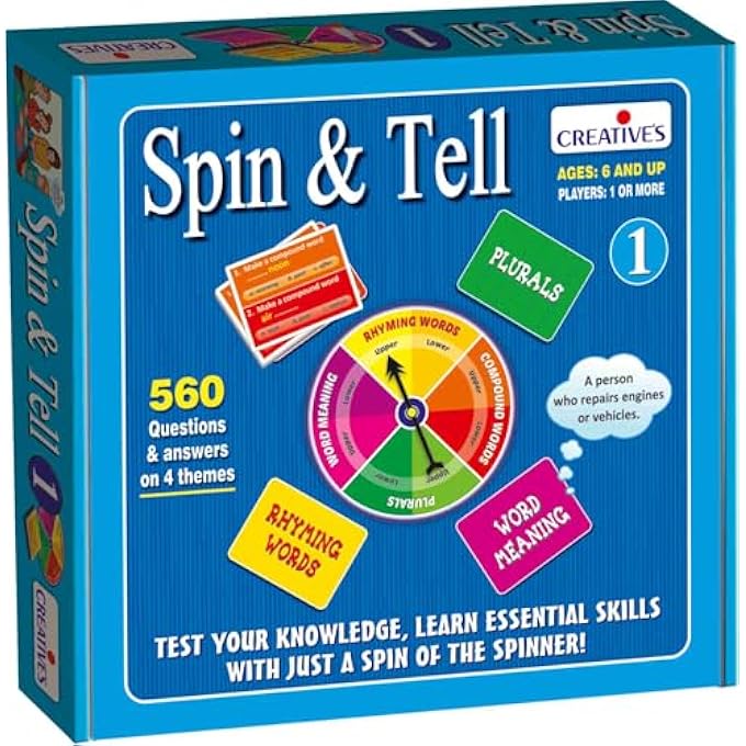 Creative's Spin  Tell 1  Board Game  Language Skills  Knowledge of Compound Words Word Meaning Rhyming Words plurals  Ages 6  Above - Image 1