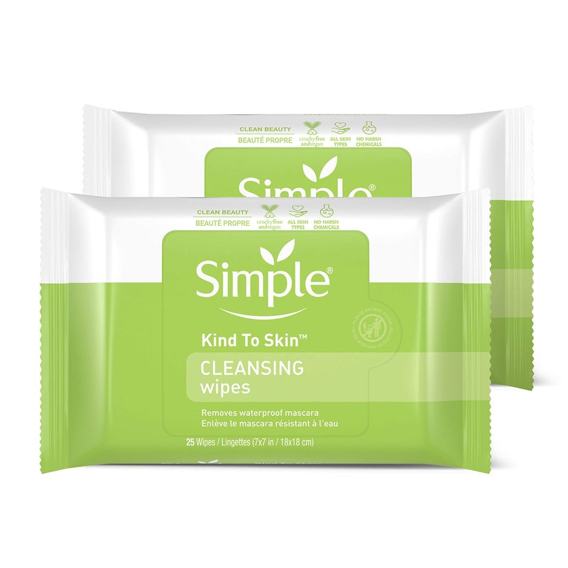 Simple Kind to Skin Facial Wipes Gentle and Effective Makeup Remover Cleansing Free from color and dye, artificial perfume and harsh chemicals 25 Wipes 2 Count - Image 1