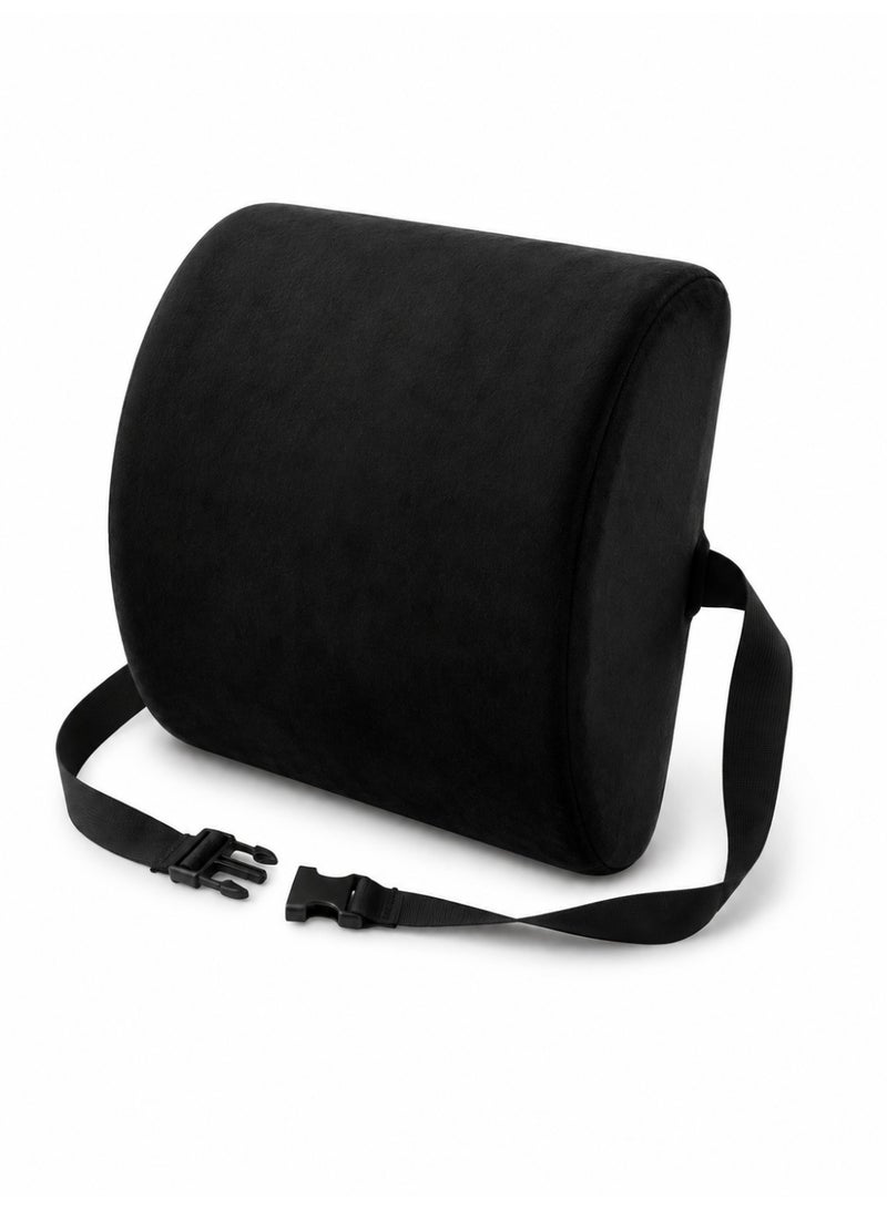 Foam Back Support Pillow with Ergonomic Lumbar Contour, Practical Lower Back Cushion with Adjustable Strap and Soft Velvet Cover for Work, Driving and Long Sitting - Image 1