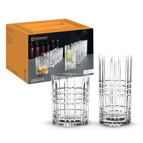 Nachtmann Square 12-Piece Drinkware Set – Lead-Free Crystal Glasses, Highball & Lowball Design, Elegant Glassware for Cocktails & Whiskies, Bar, Restaurant & Home Entertaining, Gifts - Image 1