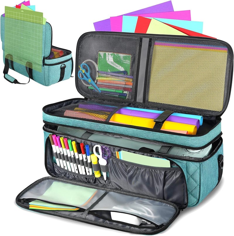 Yorepek YOREPEK Double-Layer Carrying Case fit for Cricut Maker 3, Explore 3, Explore Air 2, Die Cut Machine, Water Resistant Storage Tote Bag with Cutting Mat Pocket for Accessories, Green  - Image 1