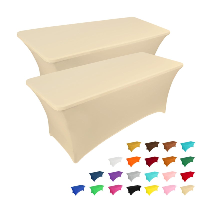 IVAPUPU 2 Pack 6FT Table Cloth for Rectangular Fitted Events Stretch Champagne Table Covers Washable Table Cover Spandex Tablecloth Table Protector for Party  Wedding  Cocktail  Banquet  Festival - Image 1