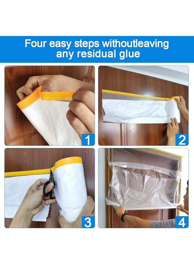 erorex 5 Rolls Dust Sheets Roll Plastic Masking Film Rolls Pre Taped Dust Sheets Adhesive Dust Sheet Roll Dust Proof And Waterproof Shields For Painting Decorating Furniture Covering 55Cm*20M 100Pcs - Image 5