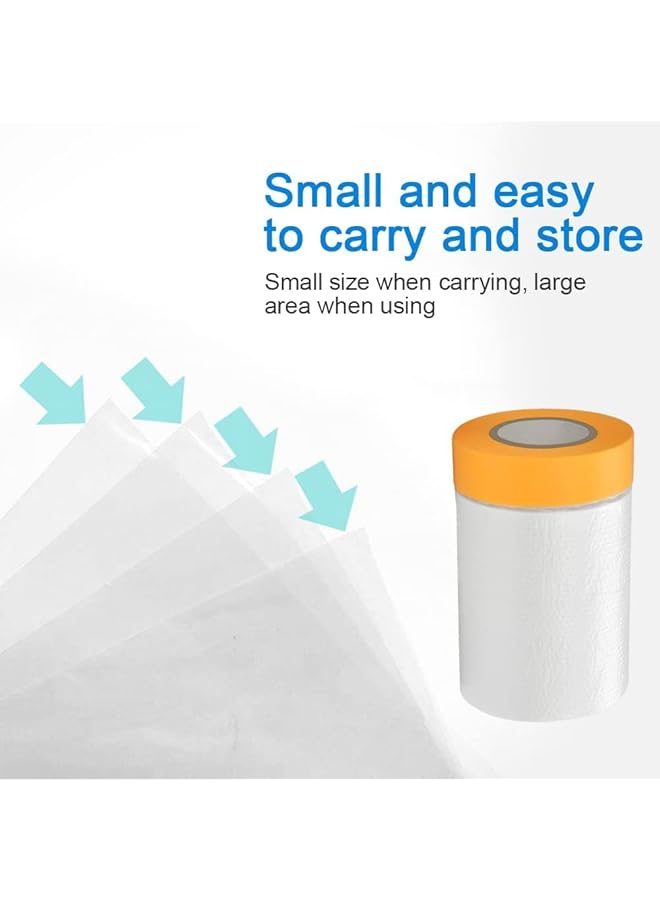 erorex 5 Rolls Dust Sheets Roll Plastic Masking Film Rolls Pre Taped Dust Sheets Adhesive Dust Sheet Roll Dust Proof And Waterproof Shields For Painting Decorating Furniture Covering 55Cm*20M 100Pcs - Image 3