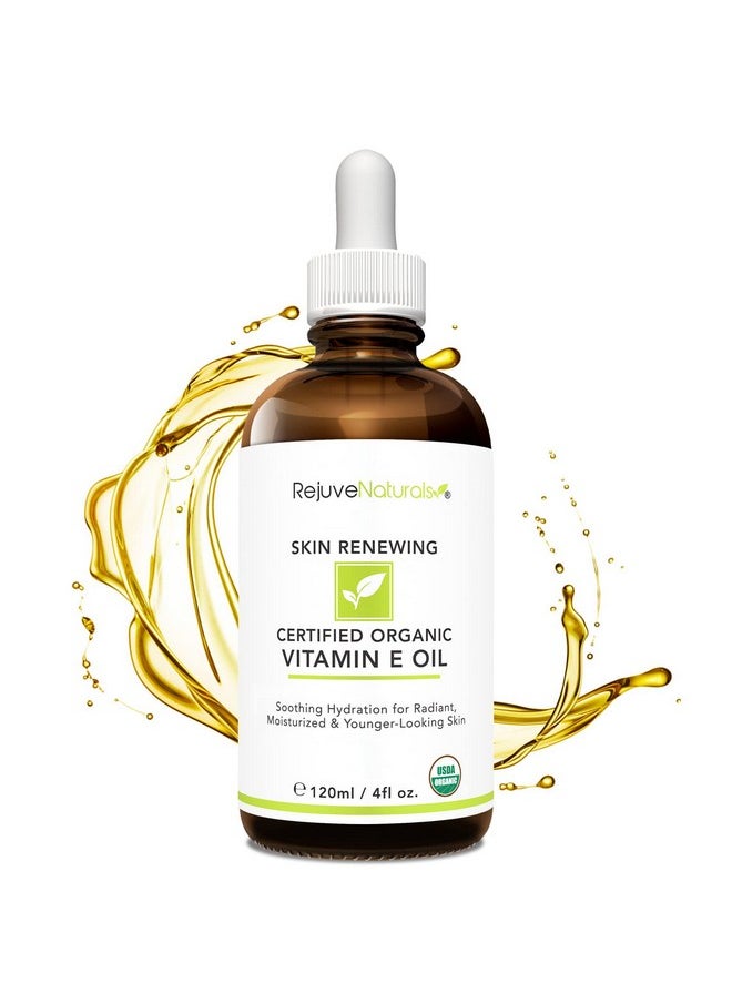 RejuveNaturals Vitamin E Oil - 100% All Natural & USDA Organic (LARGE 4oz Bottle) Repair Dry, Damaged Skin from Surgery & Acne, Age Spots & Wrinkles. For Radiant, Hydrated & Youthful Skin. Face & Body Moisturizer  - Image 4