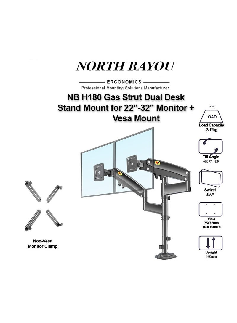 NB H180 Gas Strut Dual Monitor Mount Support 22" - 32" Monitor - Image 1