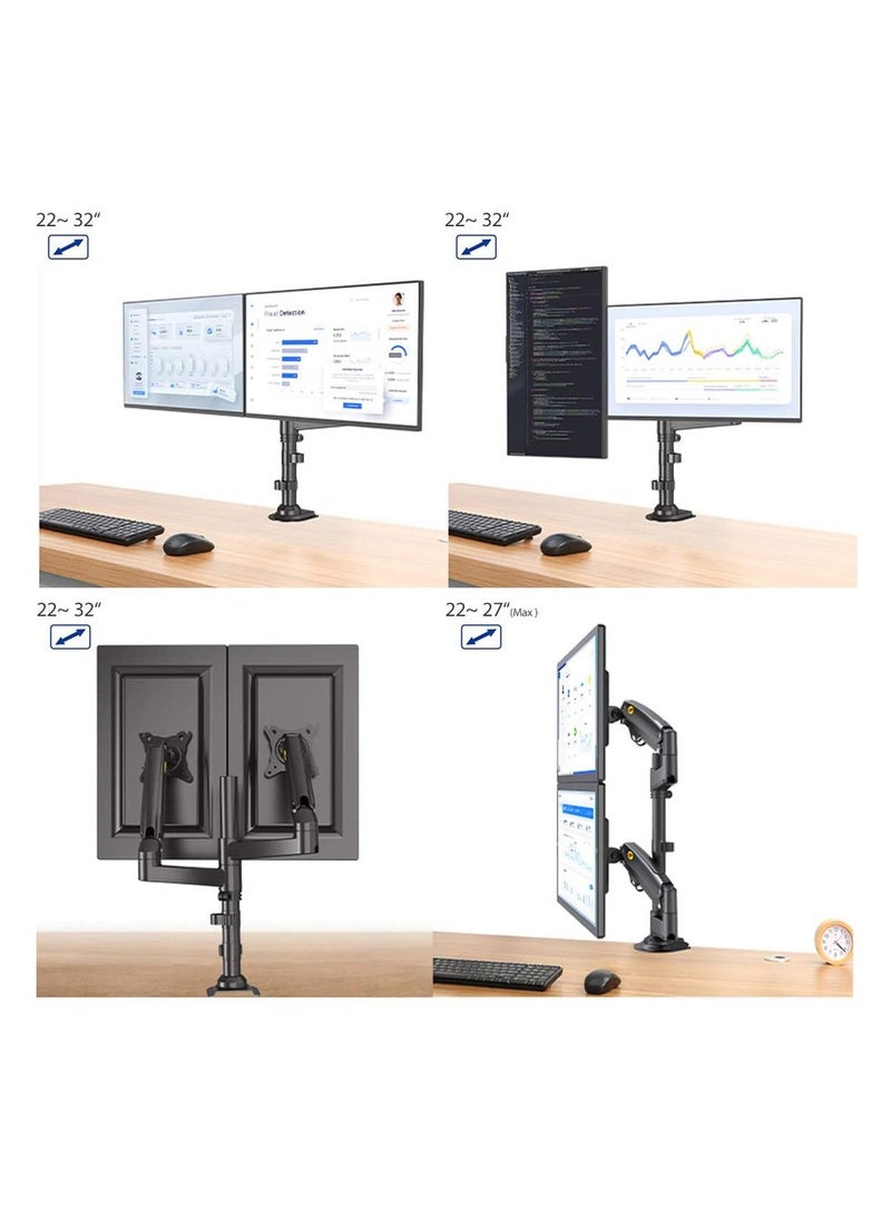 NB H180 Gas Strut Dual Monitor Mount Support 22" - 32" Monitor - Image 2