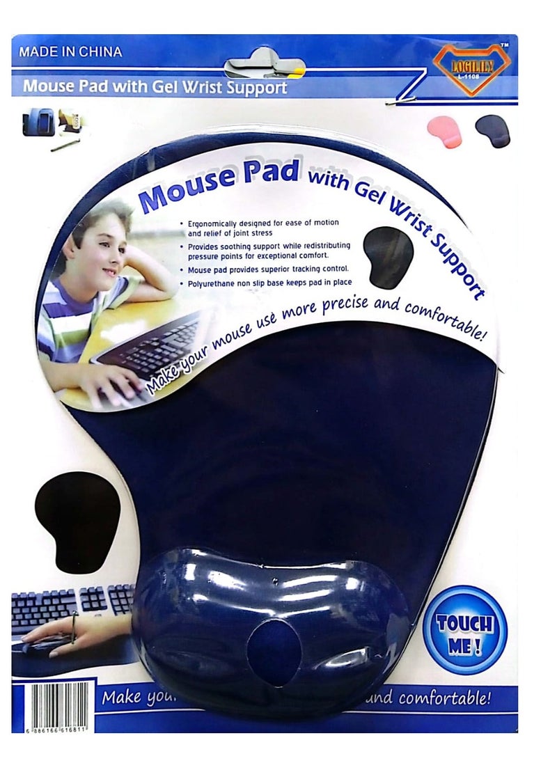 LOGILILY Logilily MousePad with Gel Wrist Support Blue 