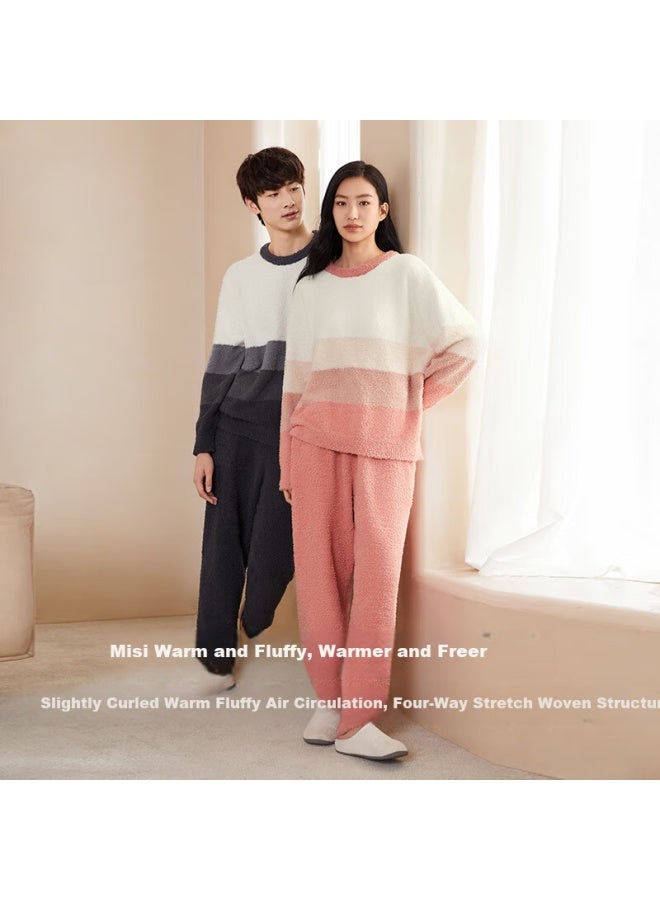 Agentmuse Women's Autumn Winter Pajamas Warm Ultra-soft Half Plush Couple Set Loungewear 897t Pink Beige XL - Image 2