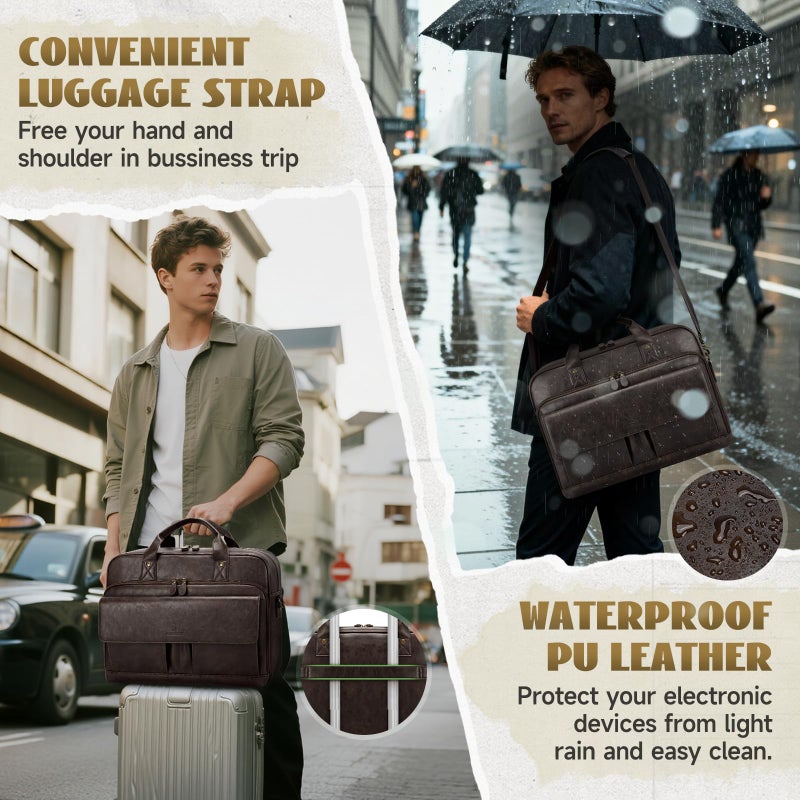 RAINSMORE Mens Laptop Bag PU Leather Messenger Bag 15.6 Inch Briefcase for Men Vintage Computer Satchel Shoulder Bag for Work, Business,Travel, Office, Coffee - Image 5