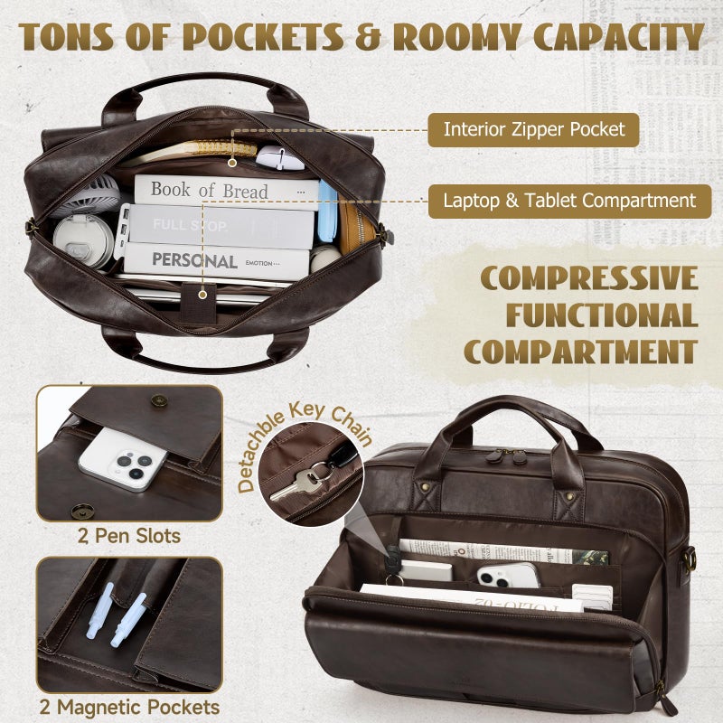 RAINSMORE Mens Laptop Bag PU Leather Messenger Bag 15.6 Inch Briefcase for Men Vintage Computer Satchel Shoulder Bag for Work, Business,Travel, Office, Coffee - Image 3
