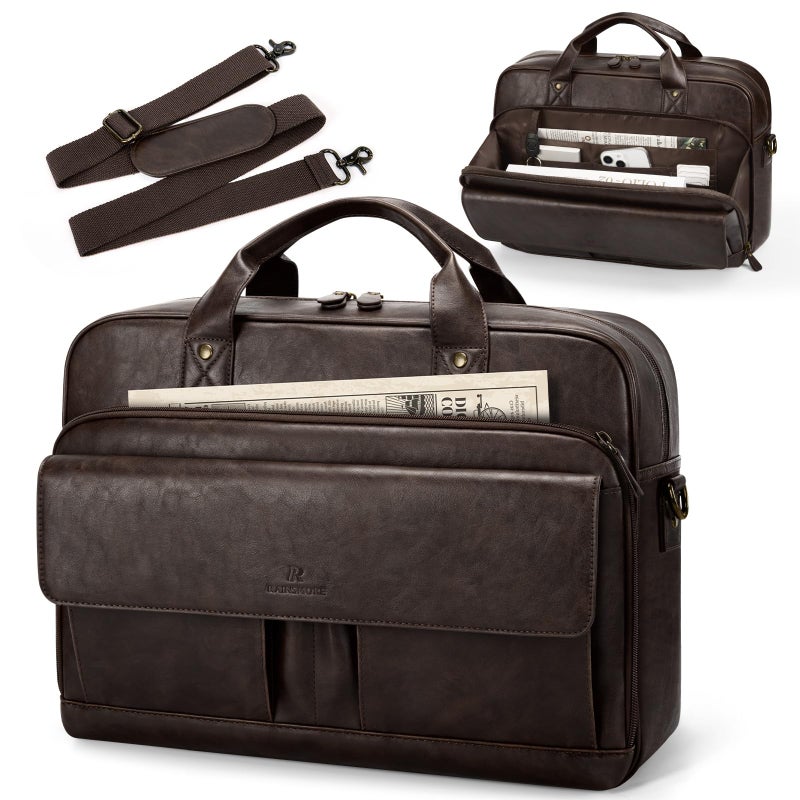 RAINSMORE Mens Laptop Bag PU Leather Messenger Bag 15.6 Inch Briefcase for Men Vintage Computer Satchel Shoulder Bag for Work, Business,Travel, Office, Coffee - Image 1