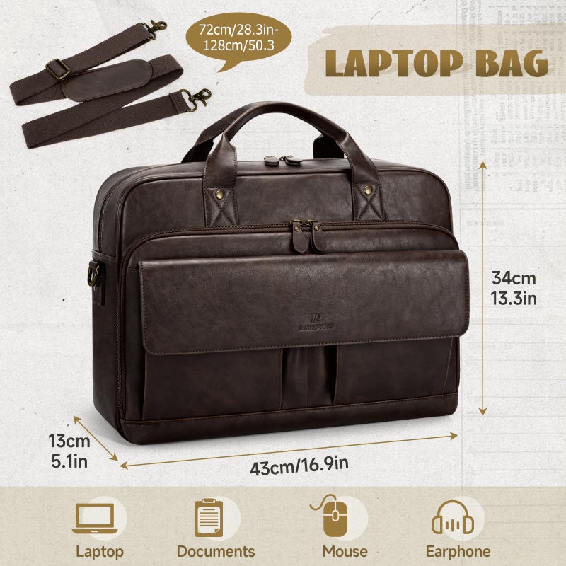 RAINSMORE Mens Laptop Bag PU Leather Messenger Bag 15.6 Inch Briefcase for Men Vintage Computer Satchel Shoulder Bag for Work, Business,Travel, Office, Coffee - Image 4