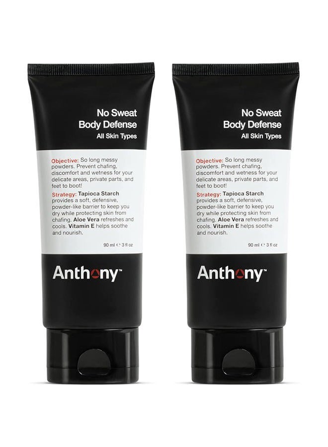 Anthony No Sweat Body Defense Deodorant for Men, Anti-Chafing & Anti-Itch Cream-to-Powder Lotion for Groin, Thighs & Underarms, Talc-Free, Absorbs Moisture, Sweat & Odor Control, 3 fl oz (Pack of 2) - Image 1