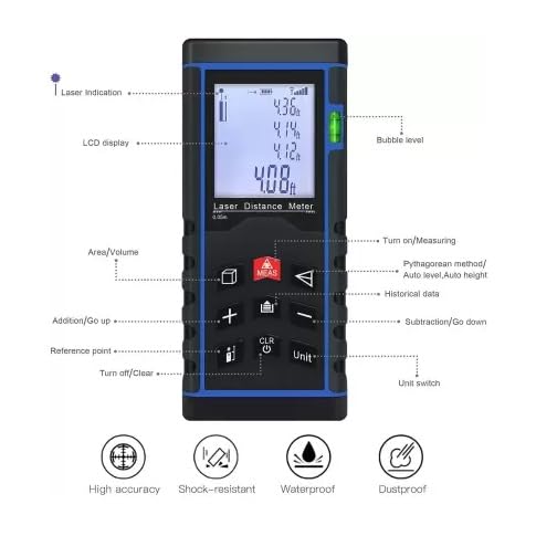 Real Instruments Real Instruments Laser Distance MeterDistance MeterLaser Measurer Waterproof Level 80M Portable Laser Range Finder Distance Measuring Meter Tape with Carry Pouch 80Mtr 262Ft 3149Inch LDM80M  - Image 2