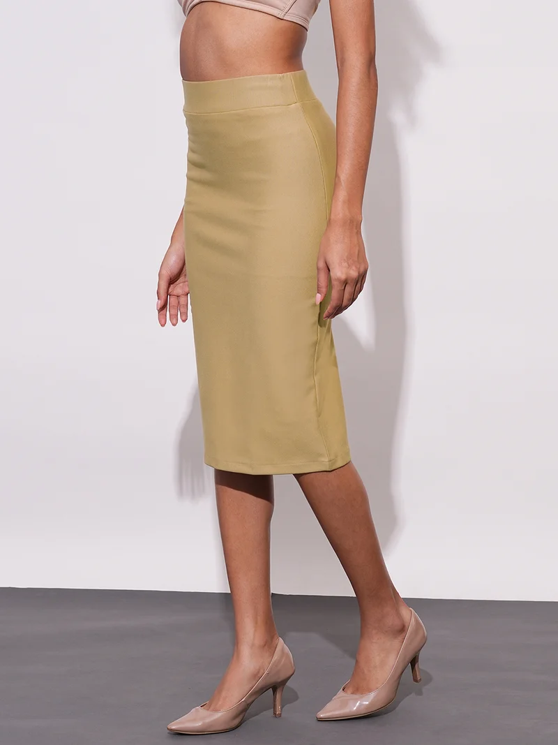 جلو باص جوبس تنورة ميدي نسائية بقصة ضيقة وفتحة خلفية عالية المرونة للعمل