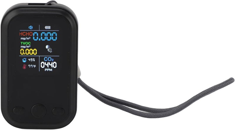 Zerodis Air Quality Monitor 5 in 1 Indoor Air Quality Meters Detector Indoor Portable CO2 TVOC Humidity Temperature Detector Data Logger for Home Office School Hotel (Black) - Image 3