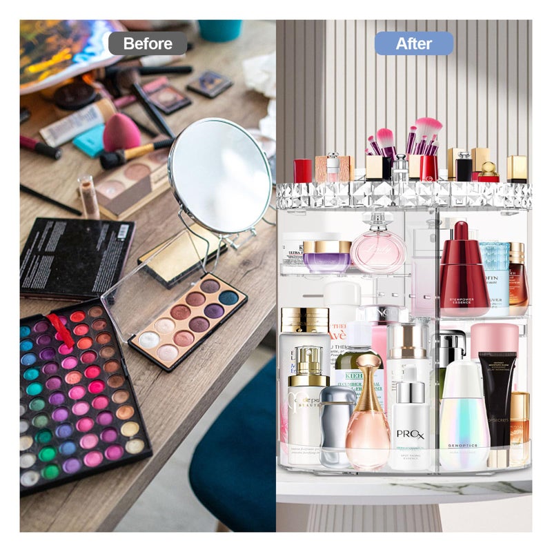 MISERWE 360 Rotating Makeup Organizer, DIY Adjustable Makeup Carousel Spinning Holder Rack, Large Capacity Cosmetic Brush Lipstick Storage Organizer Box for Vanity - Image 4