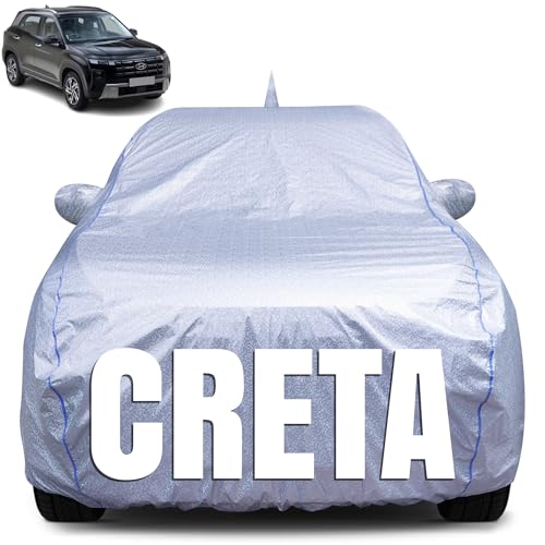 CABIUS 100% Waterproof Car Body Cover for Hyundai Creta (2015-2025) with Mirror Pocket, Heat & UV Resistant, Triple Stitched, Soft Lining, Bottom Elastic & Piping (Silver Reflective) - Image 1