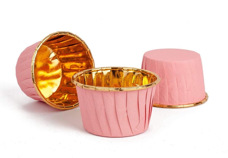Deera Deera Pink Outer and Gold Color Inner Finish Expandable Muffin Cup Cake Paper Mould Medium Pack of 50  - Image 5