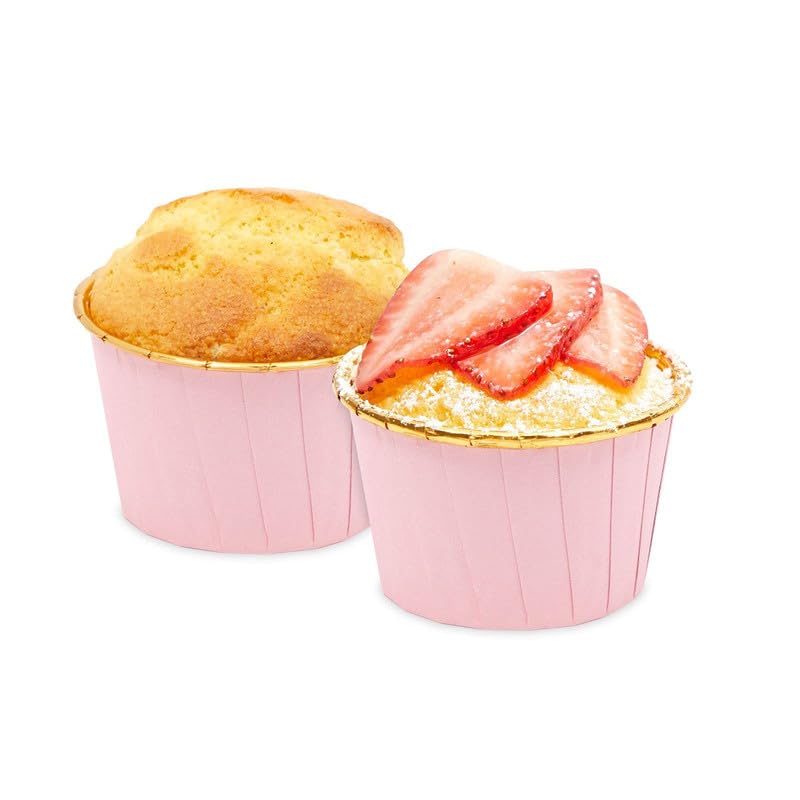 Deera Deera Pink Outer and Gold Color Inner Finish Expandable Muffin Cup Cake Paper Mould Medium Pack of 50  - Image 2