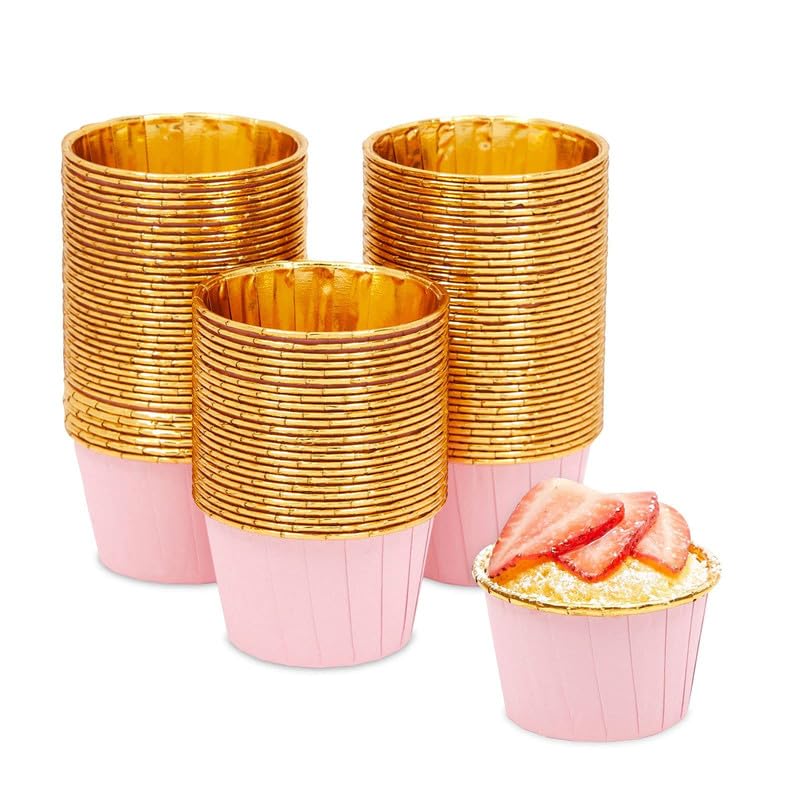 Deera Deera Pink Outer and Gold Color Inner Finish Expandable Muffin Cup Cake Paper Mould Medium Pack of 50  - Image 3