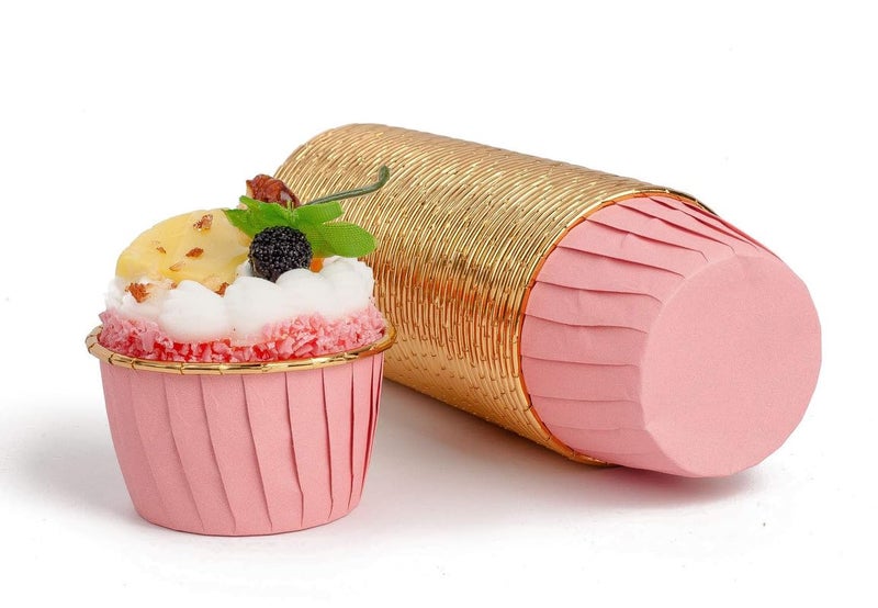 Deera Deera Pink Outer and Gold Color Inner Finish Expandable Muffin Cup Cake Paper Mould Medium Pack of 50  - Image 4